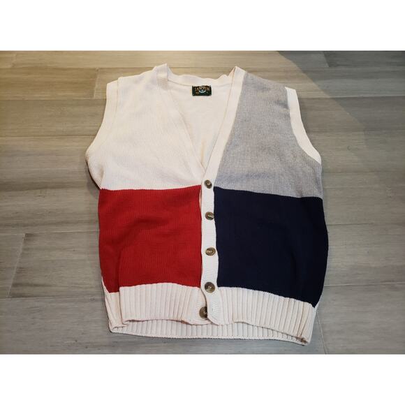 80s Jantzen Button Cardigan Sweater Vest Mens Medium Nautical - Picture 1 of 4